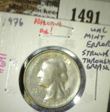 1976 Bicentennial Quarter struck with a grease-filled (defective) die, scarce one year type error, v