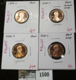 Group of 4 Proof Lincoln Cents, 1999-S, 2000-S, 2001-S & 2002-S, group value $18+
