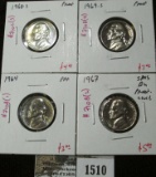 Group of 4 Proof Jefferson Nickels, 1964, 1967 (SMS Proof-like), 1968-S & 1969-S, group value $15+