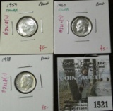 Group of 3 90% Silver Proof Roosevelt Dimes, 1958, 1959 & 1960, group value $15+