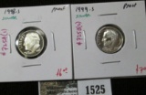 Group of 2 90% Silver Proof Roosevelt Dimes, 1998-S & 1999-S, group value $22+