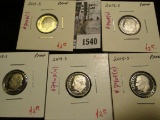 Group of 5 Proof Roosevelt Dimes, 2011-S, 2012-S, 2013-S, 2014-S & 2015-S group value $12+