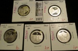 Group of 5 Proof Washington Quarters, 2011-S WA, 2011-S OK, 2011-S MS, 2011-S PA & 2011-S MT, group