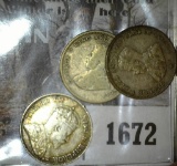 1902, 1916, & 1919 Straits Settlements Silver Ten Cent Coins.