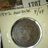 1842 Large Cent, small date, F/VF.