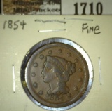 1854 Large Cent, Fine.