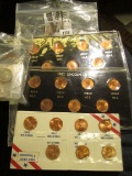 Three BU Lincoln Cent 7-coin 1982 sets; and a bag of Proof & BU Lincoln Cents & Quarters, nickels=11