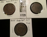 Three cull U.S. Large Cents, 1851, 1853, & 1855.