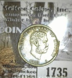 1883 Hawaii 1/4 dollar, mount damaged and enameled but genuine, obverse EF.