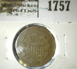 1865 U.S. Two Cent Piece, Fine.