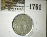 1866 Shield Nickel, with Rays, VG, scratches.