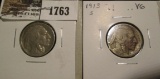 1913 P type One Fine; & 1913 S Type One VG Buffalo Nickels.