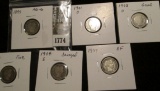 Barber Dime Lot: 1897 P AG-G, 1901 O Good, 1903 P Fine; 1904 S damaged, 1908 O Good, & 1909 P EF.