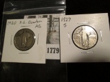 1920 Standing Liberty Quarter AG; & 1927 S Quarter VG.