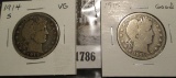 1914 S VG & 1915 D Good Barber Half Dollars.