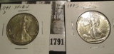 1941 D EF-AU & 1945 P AU Walking Liberty Half Dollars.