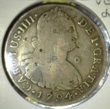 1794 IJ Peru Silver 8 reales, VG-F, chopmarks.