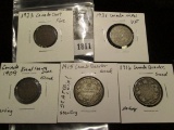 Canada Lot: 1923 Cent Fine; 1931 Nickel VF; & 1909 Broadleaves Dime Good; Scarce 1915 Quarter, Good,