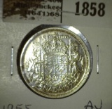 1955 Canada Silver Half Dollar, AU.
