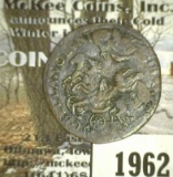 1700 era French Jeton with Charioteers in battle, Bearded bust obverse.