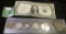 Series 1935G $1 Star Replacement Silver Certificate and a six-piece type set of coins in a Snaptight