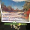 1940 era Calendar Art Print of a Fly Fisherman catching a Trout and a nice group of old Foreign coin