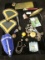 Miscellaneous group of Military Patches; Jewelry, watch, Tatting shuttle; Whorehouse Key Brass Tag &