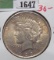 1923 P High Grade U.S. Silver Peace Dollar. Lightly toned.