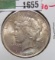 1923 P High Grade U.S. Silver Peace Dollar. Lightly toned.