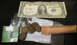Roll of (50) Nice 1906 Indian Head Cents and a Series 1935 D $1 Silver Certificate.