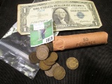 Roll of (50) Nice 1906 Indian Head Cents and a Series 1957 $1 Silver Certificate.