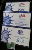 2002 S, (2) 2007 S, & 2008 S U.S. Proof Sets. All original as issued.