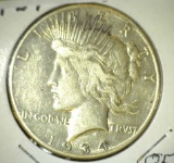 1934 S High Grade U.S. Peace Silver Dollar.