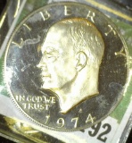 1974 S Superb Proof Eisenhower Dollar with Cameo surfaces.