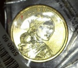 2009 D Sacagawea Dollar, Brilliant Uncirculated and remains sealed in Littleton Coin Co. cellophane.