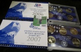 2006 S & 2007 S Five-piece U.S. State Quarters Proof Sets in original boxes.