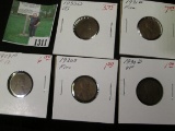1909 P F, 30 S F, 30 D VF, 31 D F, & 33 D VG Lincoln Cents.