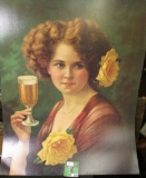 Lithograph of a Beautiful Lady with a glass of Champaign, large rose at cleavage and in hair. 16