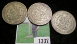 1957, 59, & 60 Mexico Silver One Peso Coins.