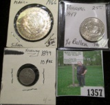 1899 Norway Silver 10 Ore; 1966 Mexico Silver Peso; & 1947 Panama .900 fine Silver 1/4 Balboa.