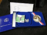 1986 S Proof Statue of Liberty Commemorative Silver Dollar in original box of issue.