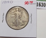 1919 D Walking Liberty Half Dollar, Rare Date.
