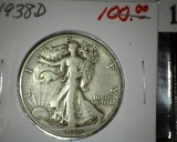 1938 D Walking Liberty Half Dollar, Rare Date. Partial Breast line, scarce this nice.
