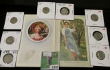Pair of 1910 era Post Cards & and a group of carded U.S. Nickels dating back to 1890, all ready for