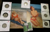 Pair of 1950 era Bathing Beauties Post cards; & and a group of carded U.S. Nickels dating back to 18