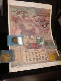 Group of old Cased Medals and Tokens and a 1976 reproduction of a May 1897 Calendar page.
