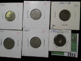 (2) 1901 Indian Head Cents; (3) 1907 & 1911 Liberty Nickels;