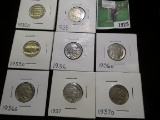 1930 S, 35 P, D, 36 P, D, S, 37 P, & D Buffalo Nickels.