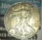 1996 Scarce Date .999 Fine Silver American Eagle Dollar. Lightly toned.