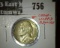 1944-P Jefferson Nickel, BU toned with error, clipped planchet @ 1 oclock, value $15